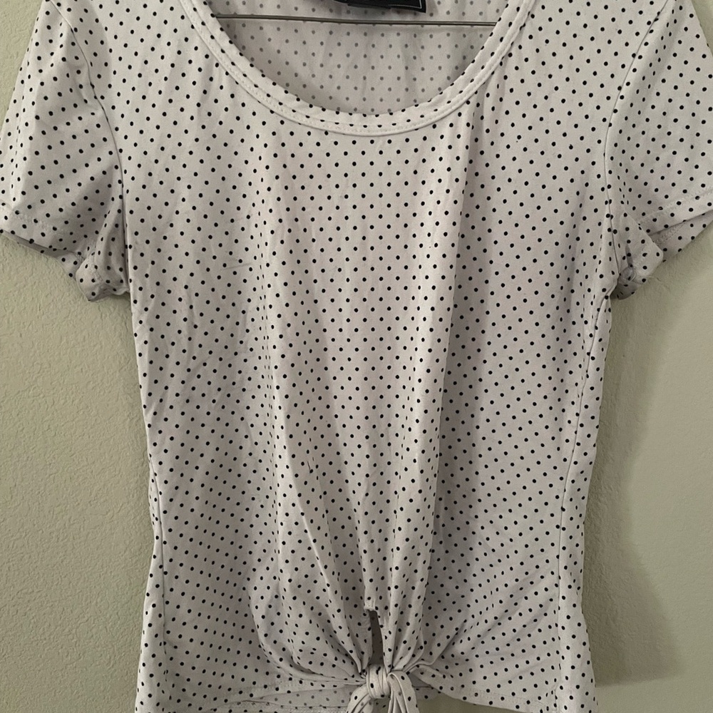Polka Dot Tie-Front Top - White